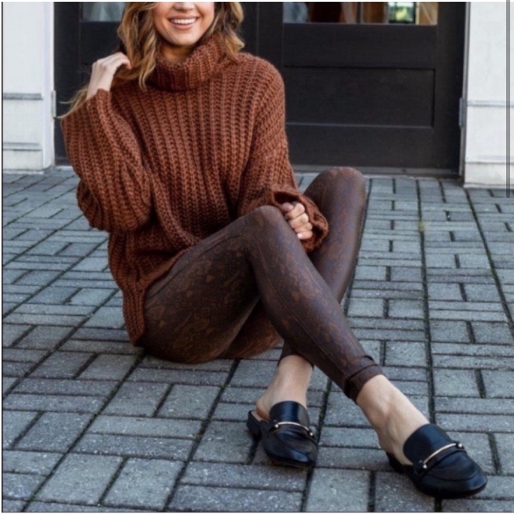 Spanx faux leather snake print brown legging